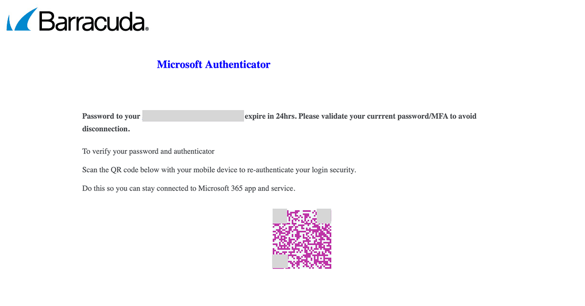Example of how a split QR code looks in a phishing attack