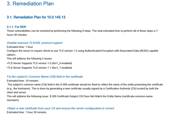 Remediation Plan report