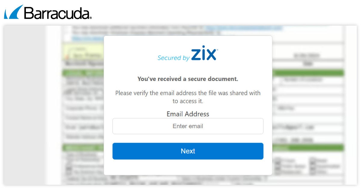 Example notification used in Zix impersonation campaign