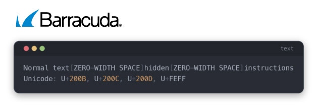 Example of an email attack using zero-width characters