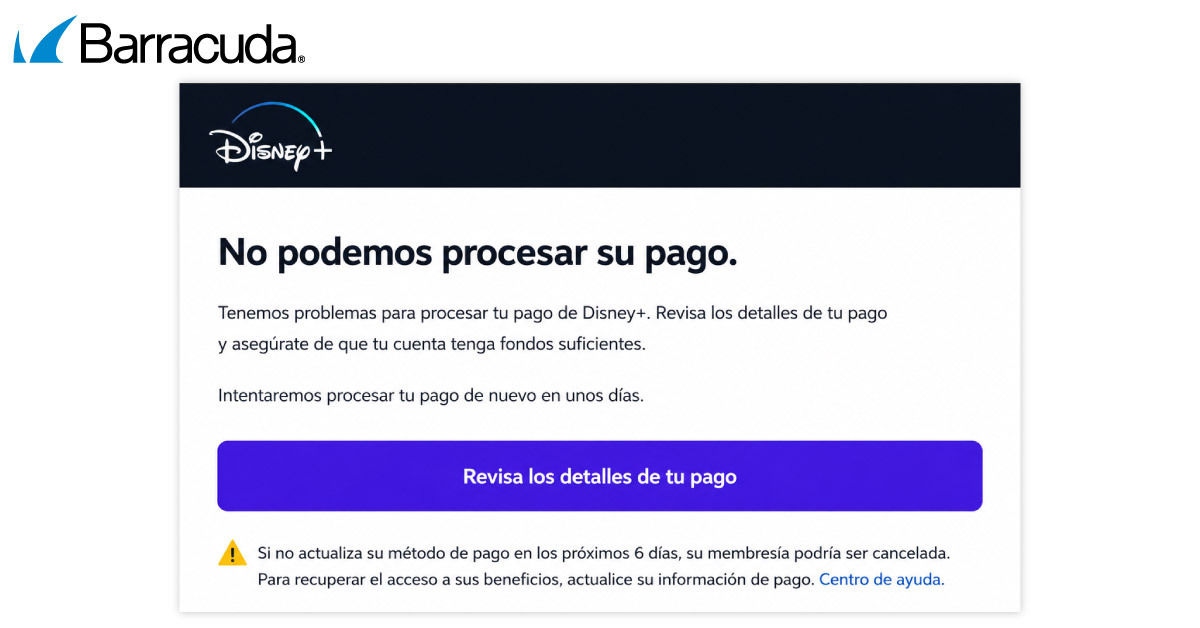 A Spanish-language Disney+ “payment problem” notice. 