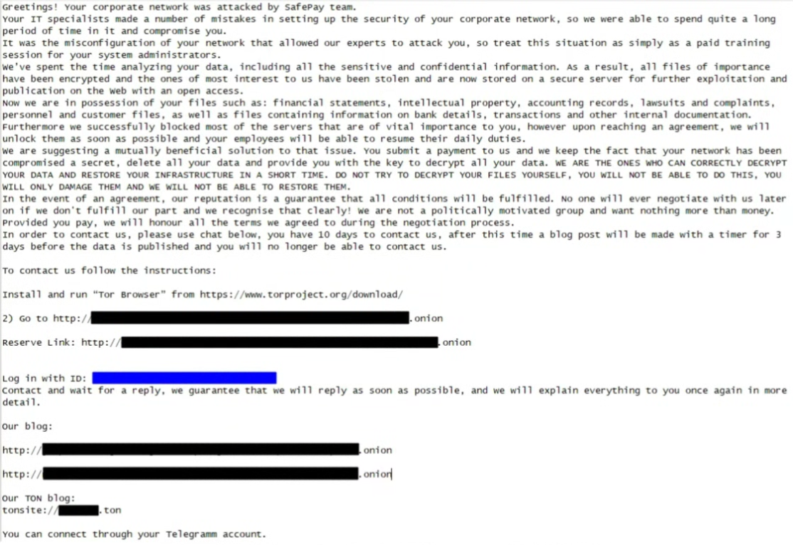 SafePay ransomnote, via DCSO 