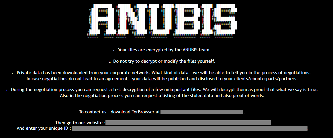 Anubis ransom note, via Trend Micro