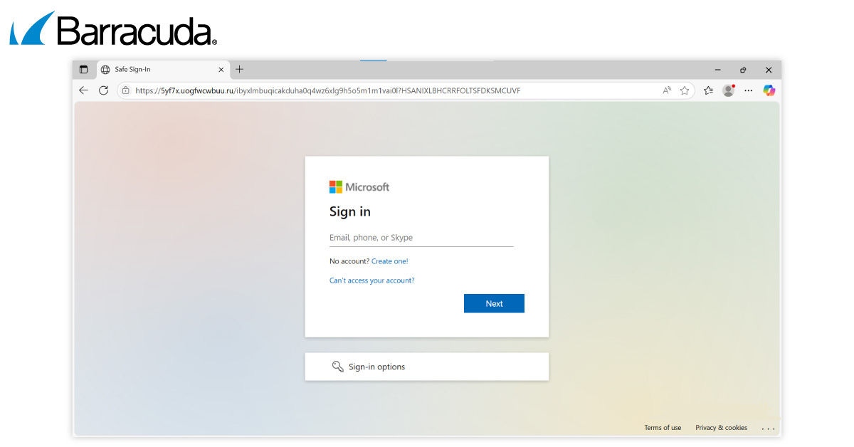 Example of a fake Microsoft login page used in these attacks