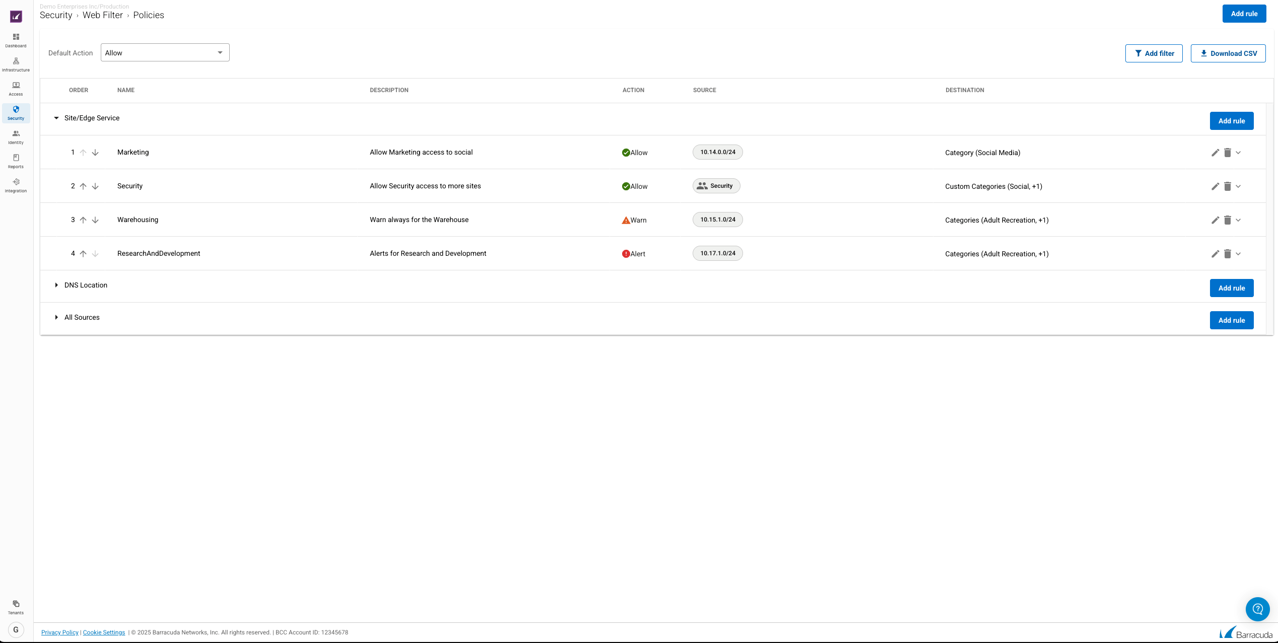 Barracuda Web Filter security policy