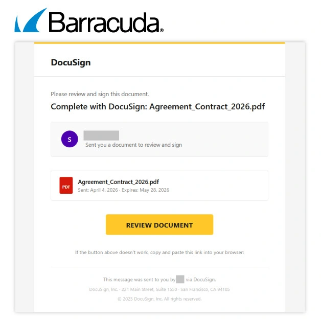 DocuSign-themed email (Source : Barracuda).