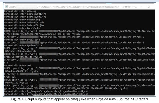 Rhysida attack execution visible in command prompt window