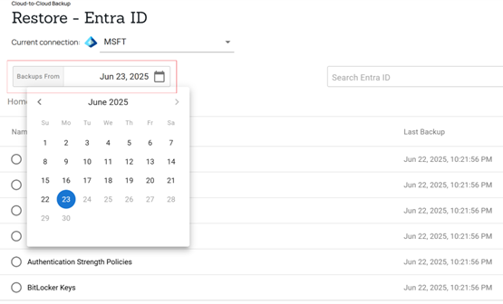 Barracuda Entra ID Backup Premium – Restore browser