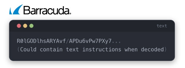 Example of code for an email attack hiding instructions in Base64-encoded data