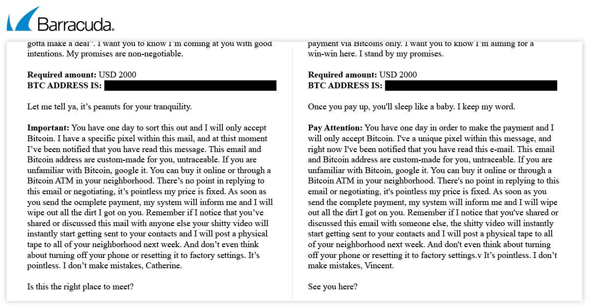 Examples of two sextortion emails with different closing lines