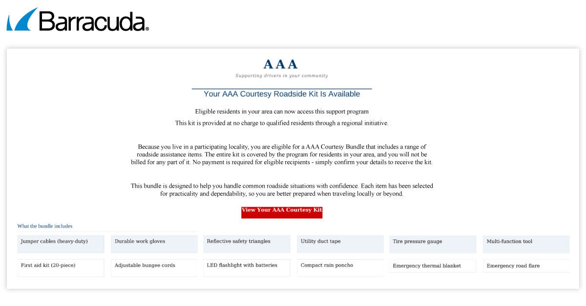 A fake AAA "free roadside kit" offer. 